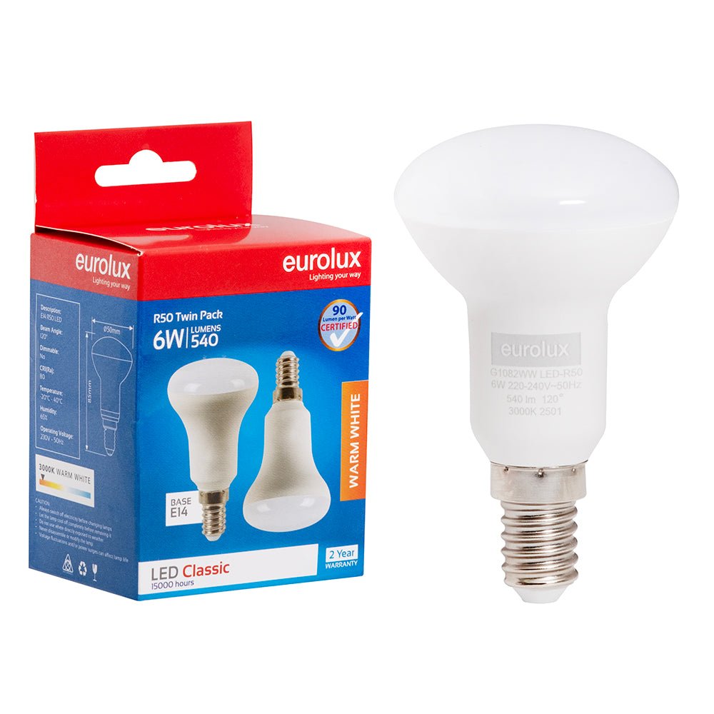6W Warm White LED R50 Bulb - Twin Pack