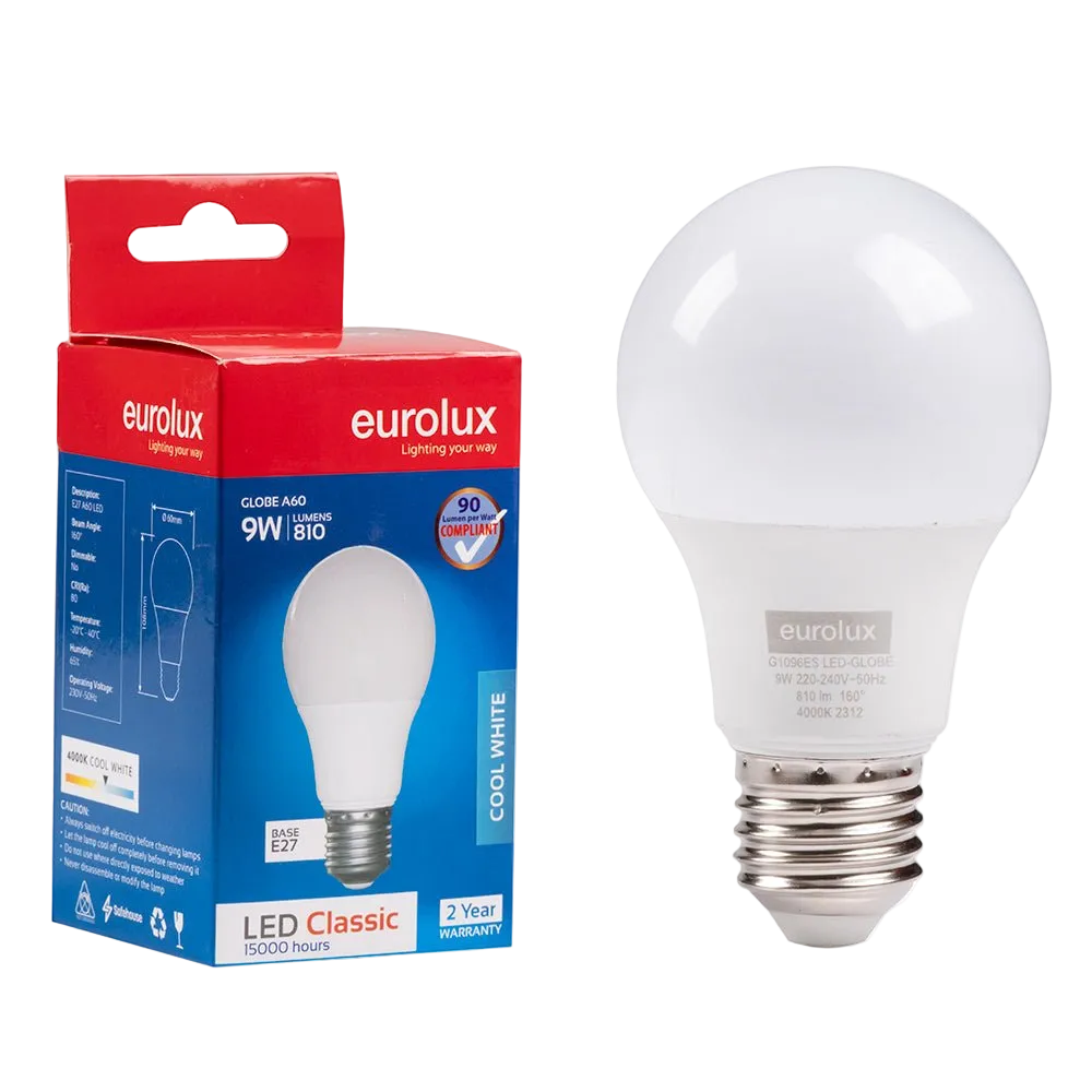 9W Cool White LED E27 Bulb