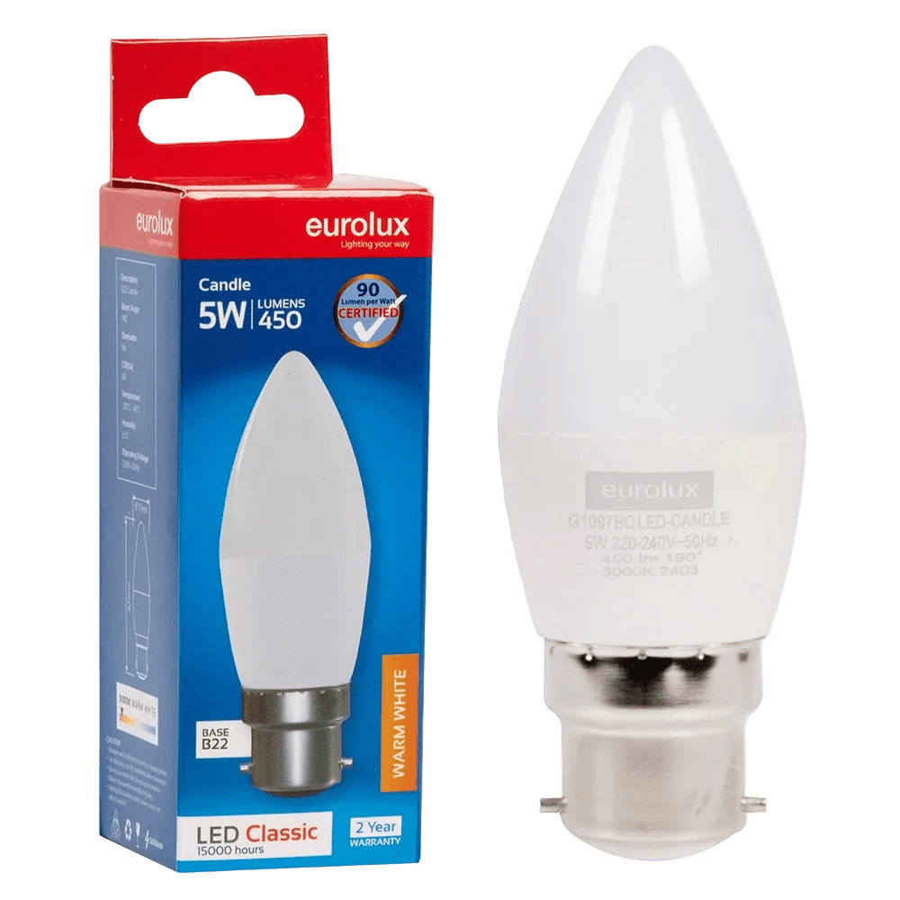 5W A60 LED Bulb – B22, 3000K Warm White