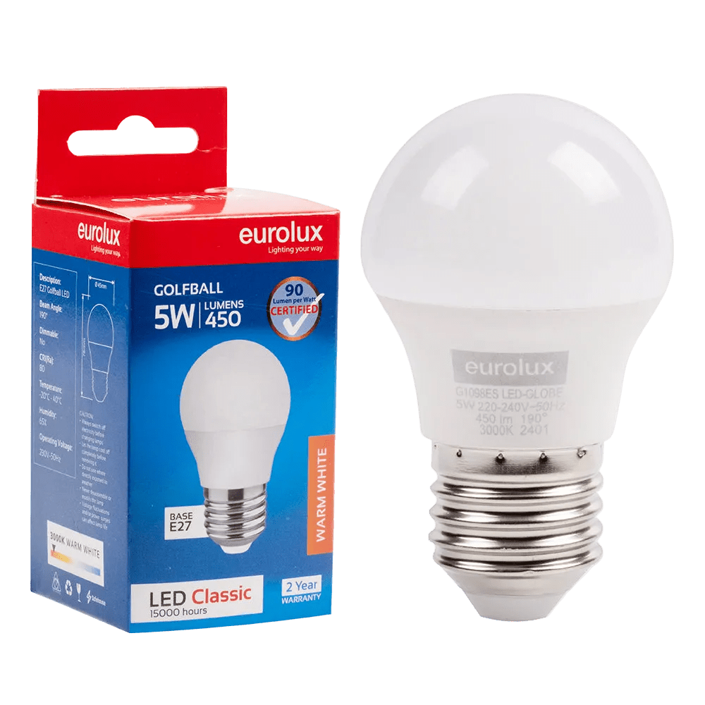 5W White Golf Ball LED Bulb – E27, 3000K Warm White