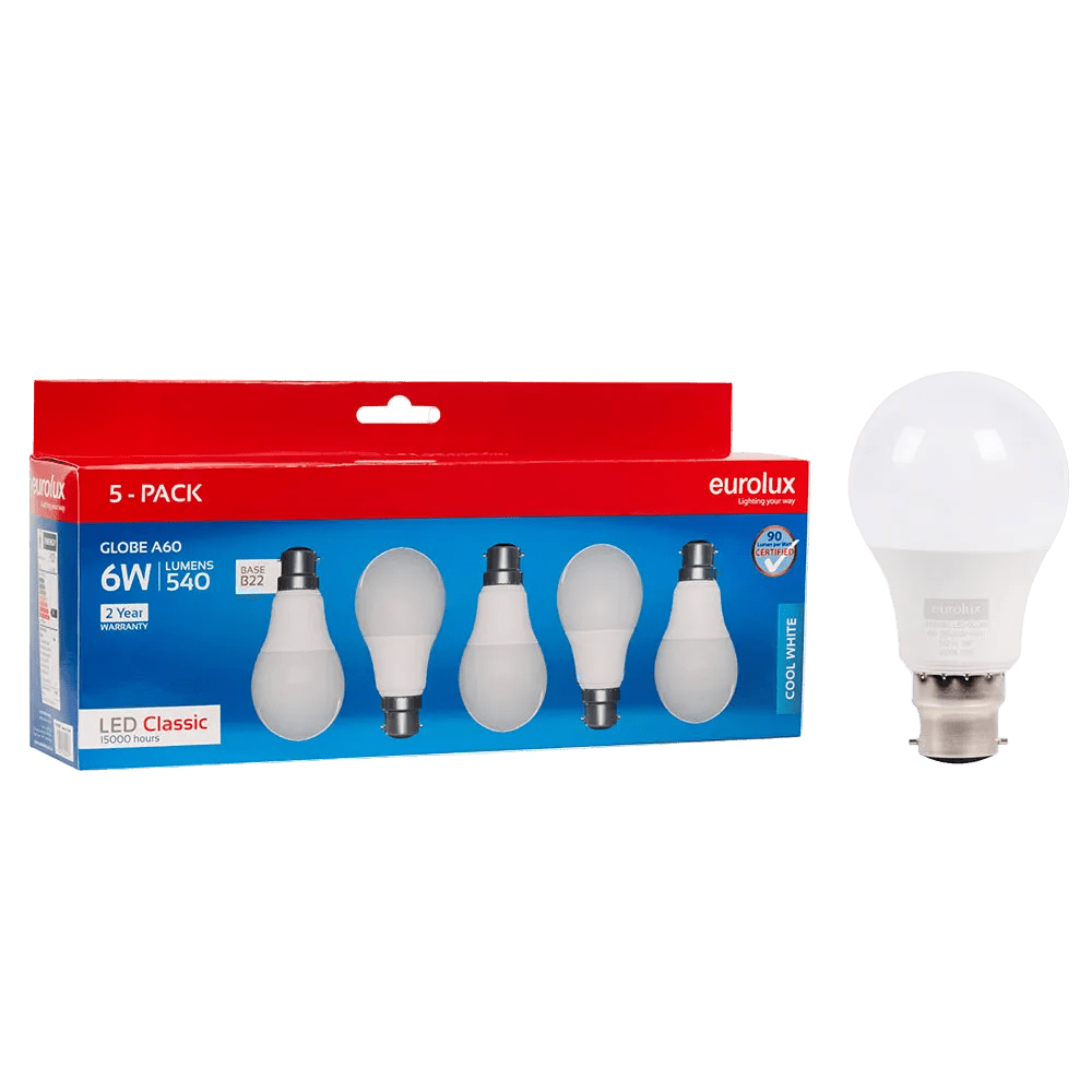 6W White A60 LED Bulb – E27, 4000K Cool White