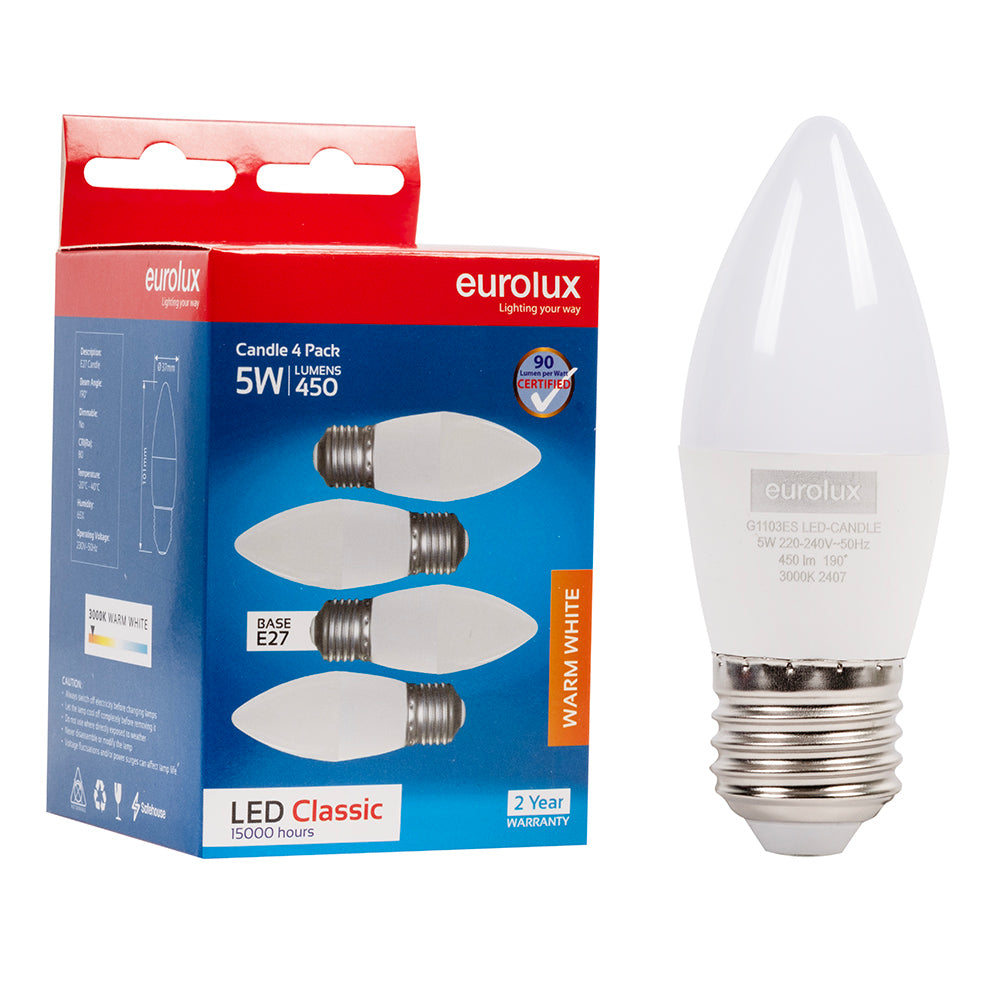 LED Candle - 5W 3000K (4 Pack)