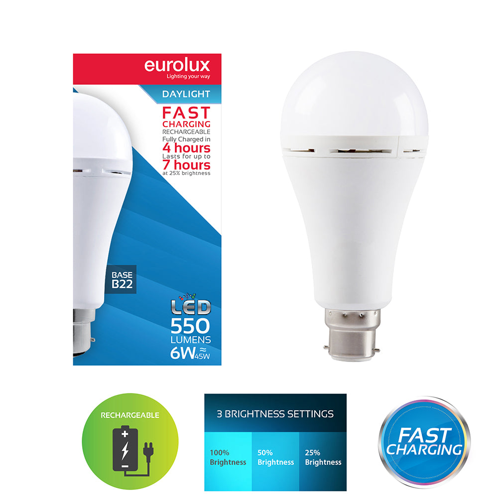 Fast Rechargeable 6W Daylight LED Bulb - Future Light - LED Lights South Africa
