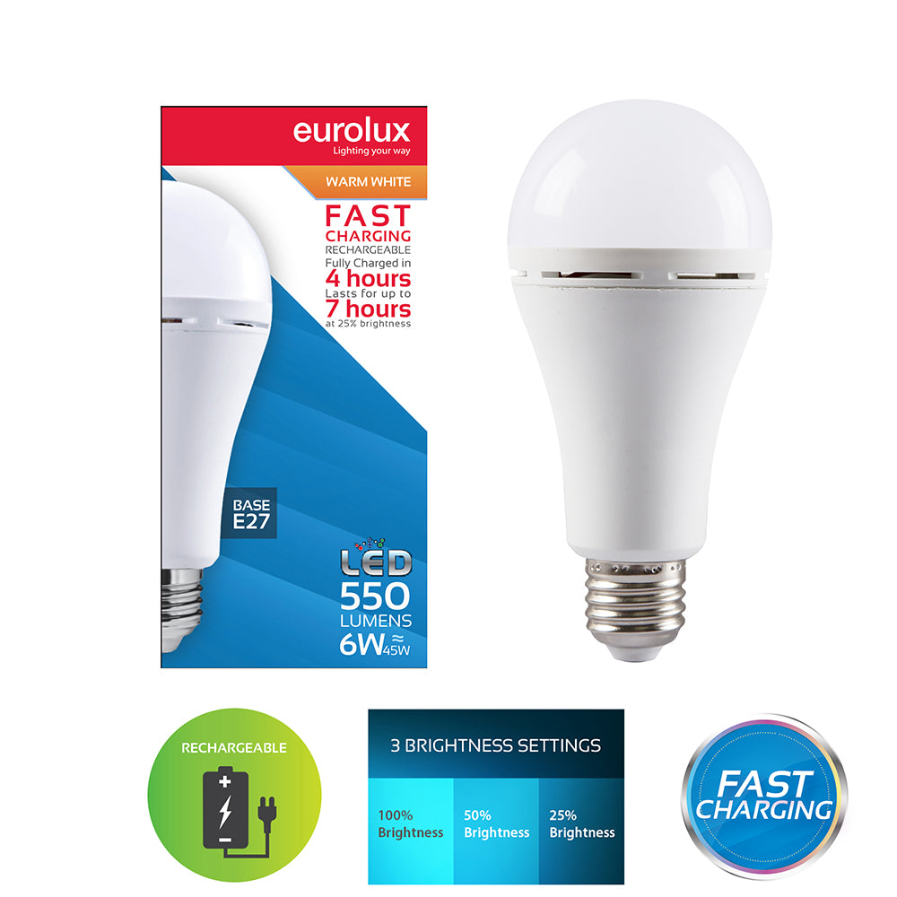 Fast Rechargeable 6W Warm White LED Bulb - Future Light - LED Lights South Africa