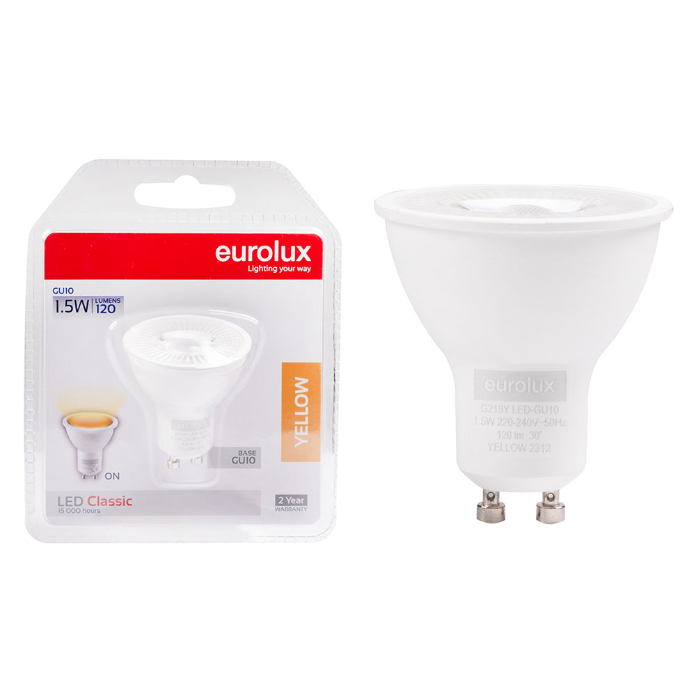 Yellow GU10 LED lamp, 1.5W, 230V