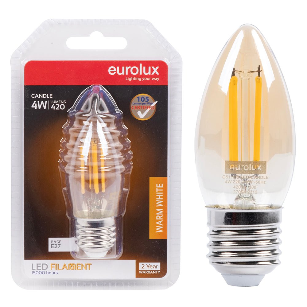 4W Warm White Amber LED E27 Candle