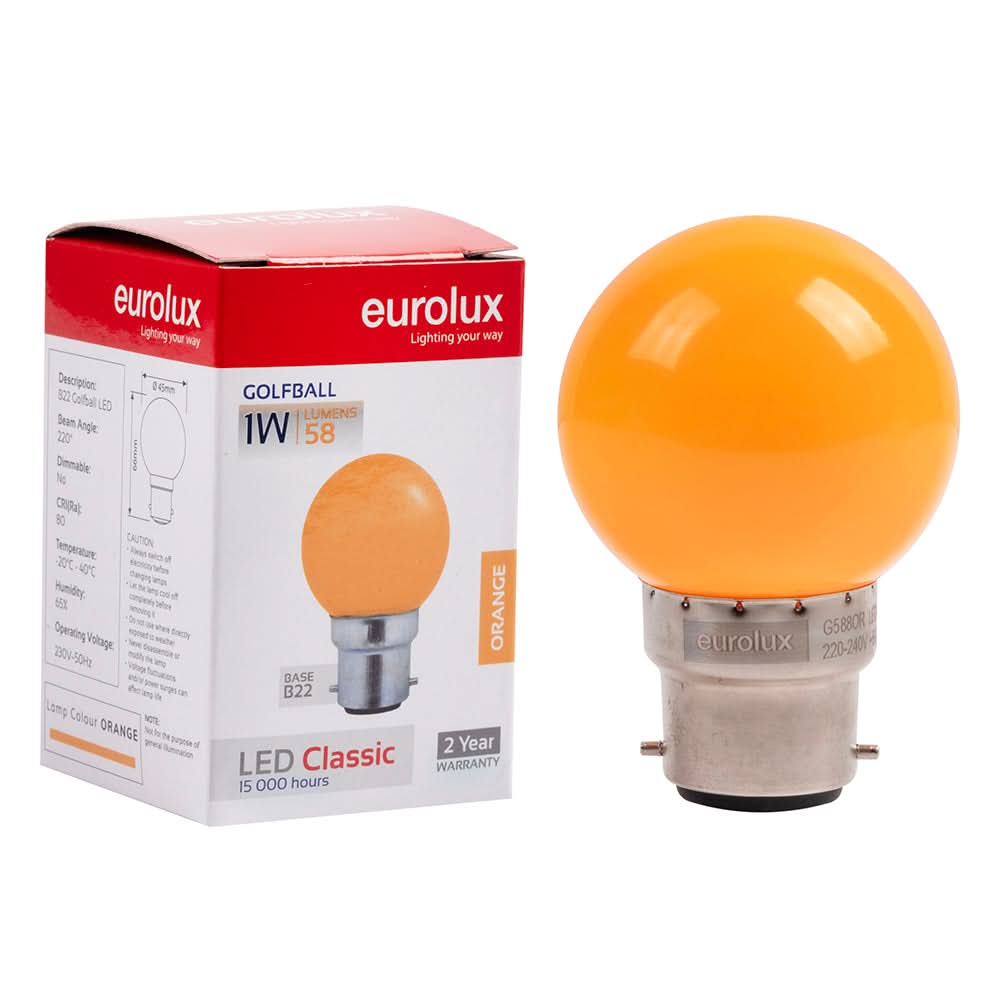 1W Orange LED B22 Golfball Bulb