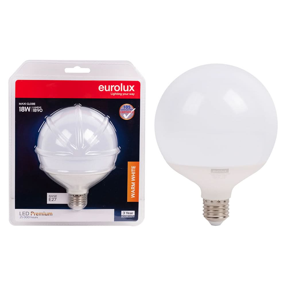 18W Warm White LED E27 Maxi Globe