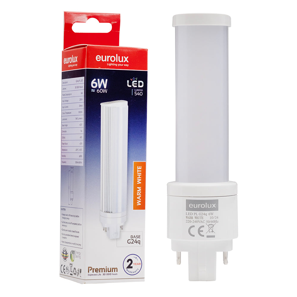 6W G24q LED PL Lamp, 3000K Warm White product image