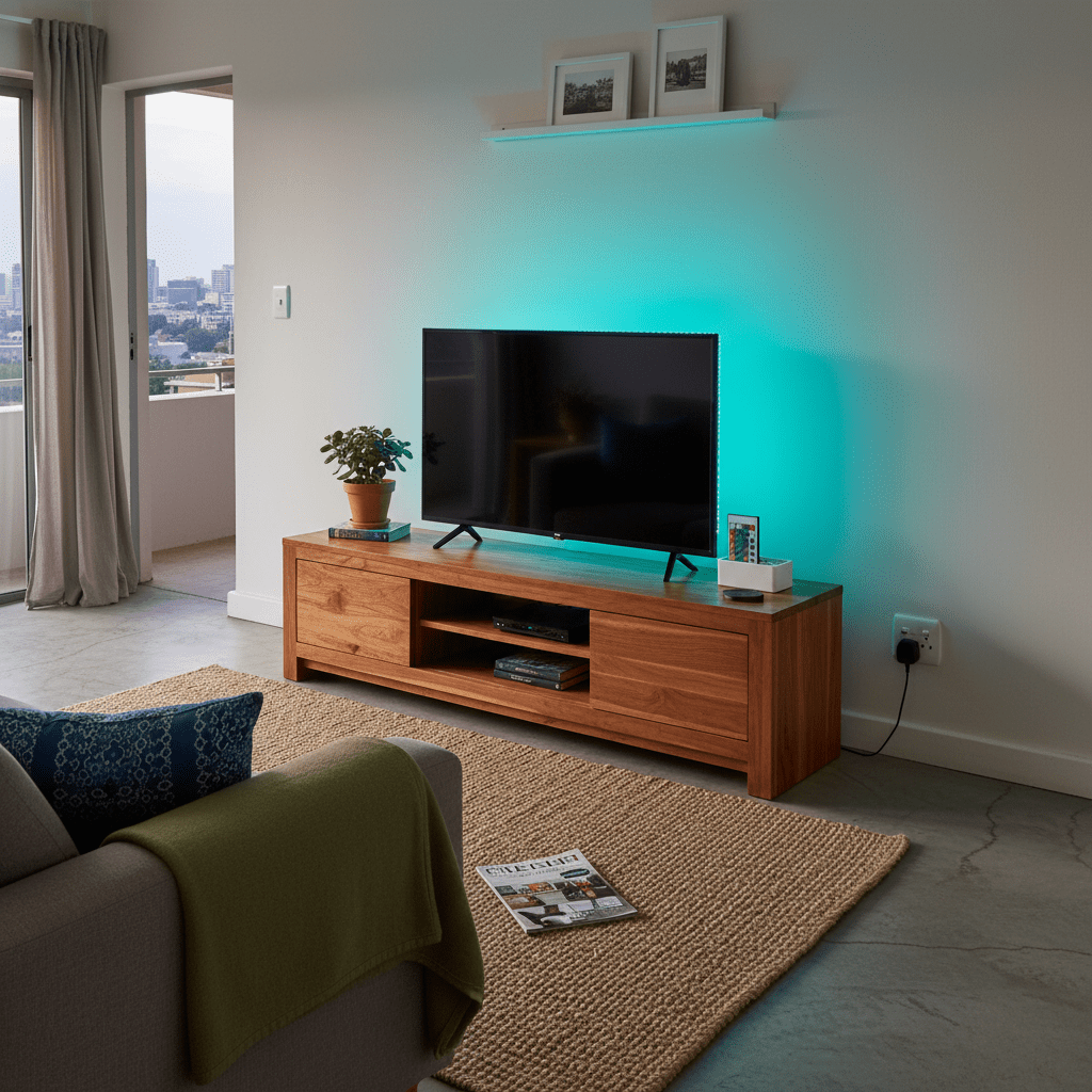 Installing colour-changing LED strip lights along a clean interior feature