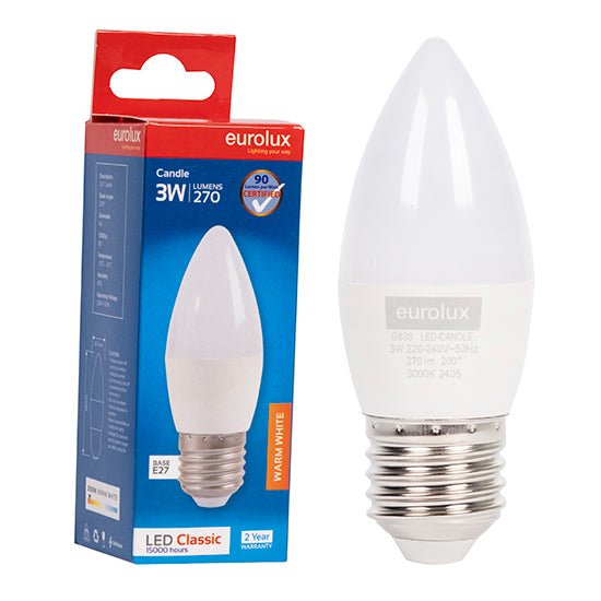 3W Warm White LED E27 Candle Bulb