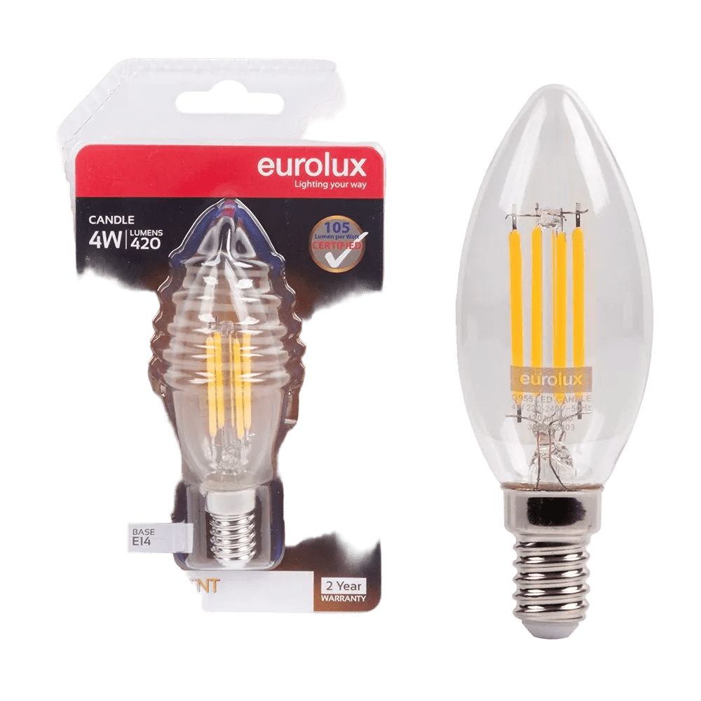 4W Candle Filament LED Bulb – E14, 3000K Warm White