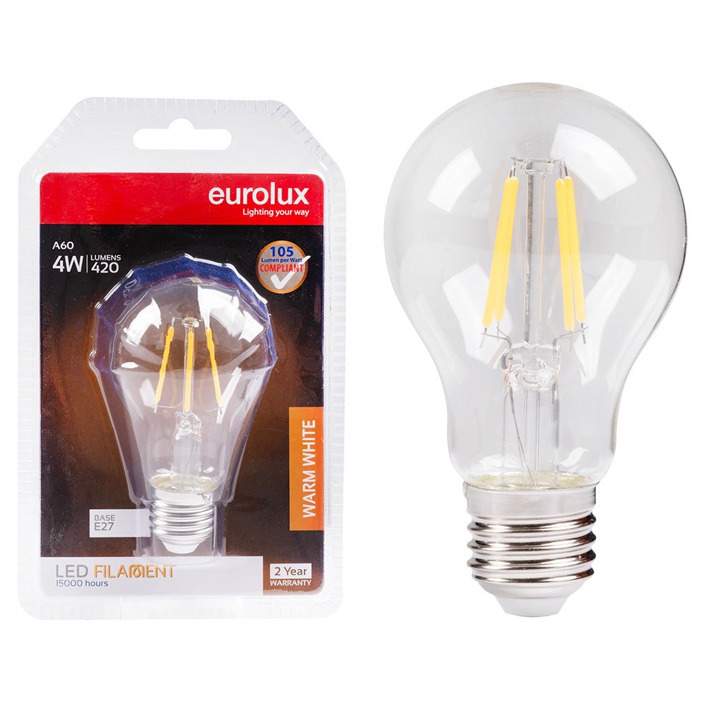 Warm White E27 4W Clear Filament Globe