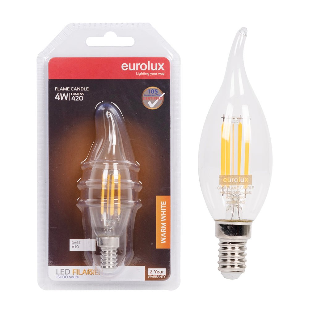 Warm White LED Clear Filament Flame Candle
