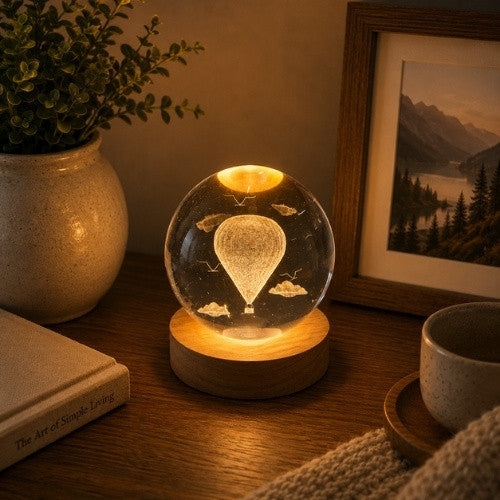 Hot air balloon 3D crystal LED globe detail