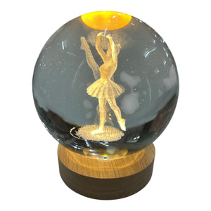 3D crystal LED light globe with ballerina engraving on wooden LED base