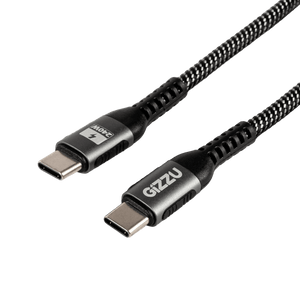 Black and silver Type-C cable with braided texture, featuring GIZZU branding and a 240W power symbol on connectors.