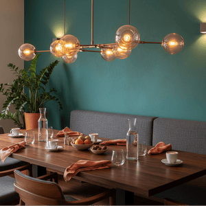 Gold & Amber 8 Light Molecule Horizontal Pendant Light