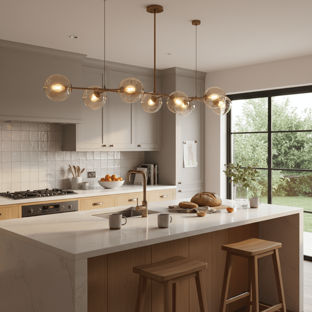 Gold & Amber 8 Light Molecule Horizontal Pendant Light
