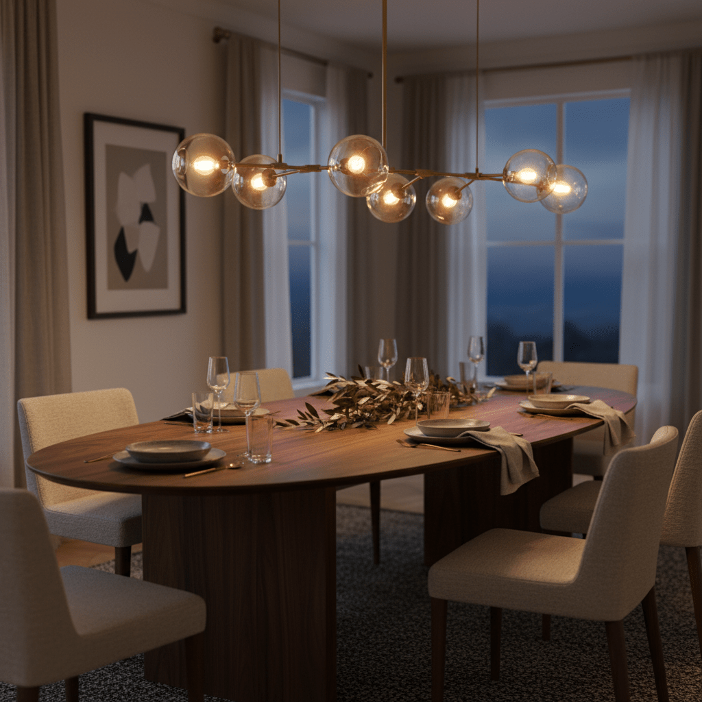 Gold & Amber 8 Light Molecule Horizontal Pendant Light