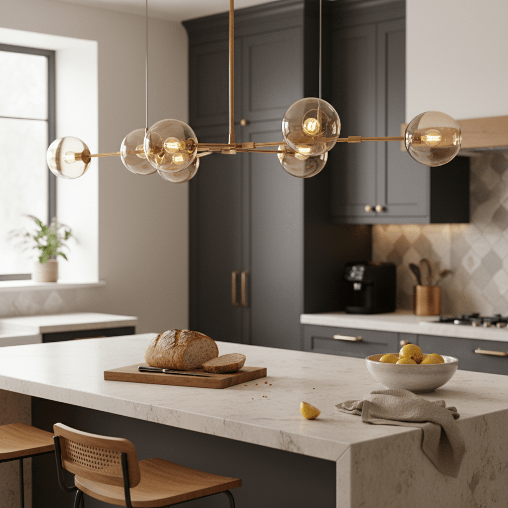 Gold & Amber 8 Light Molecule Horizontal Pendant Light