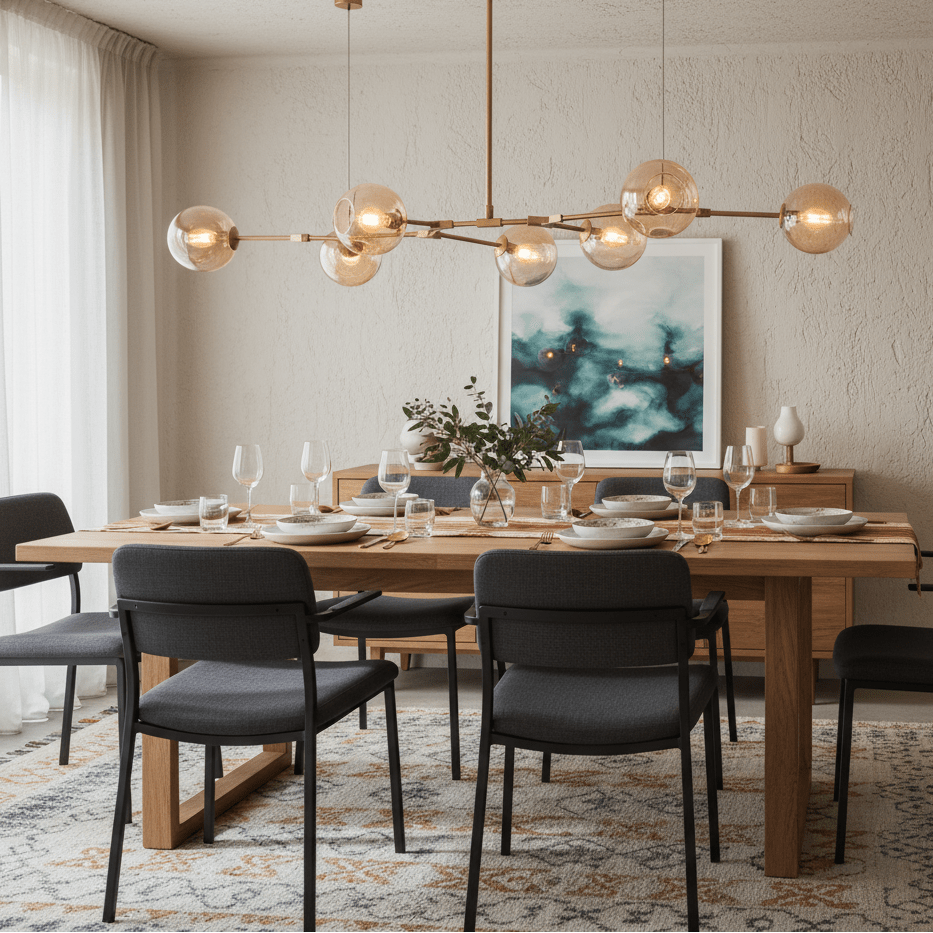 Gold & Amber 8 Light Molecule Horizontal Pendant Light