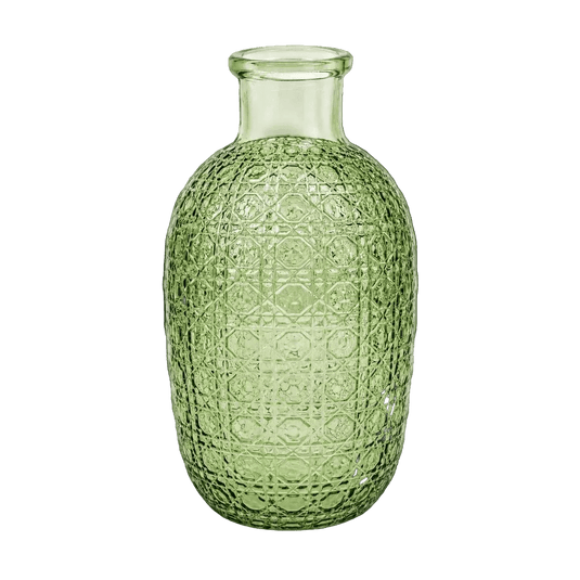 Green Textured Glass Bottle Vase