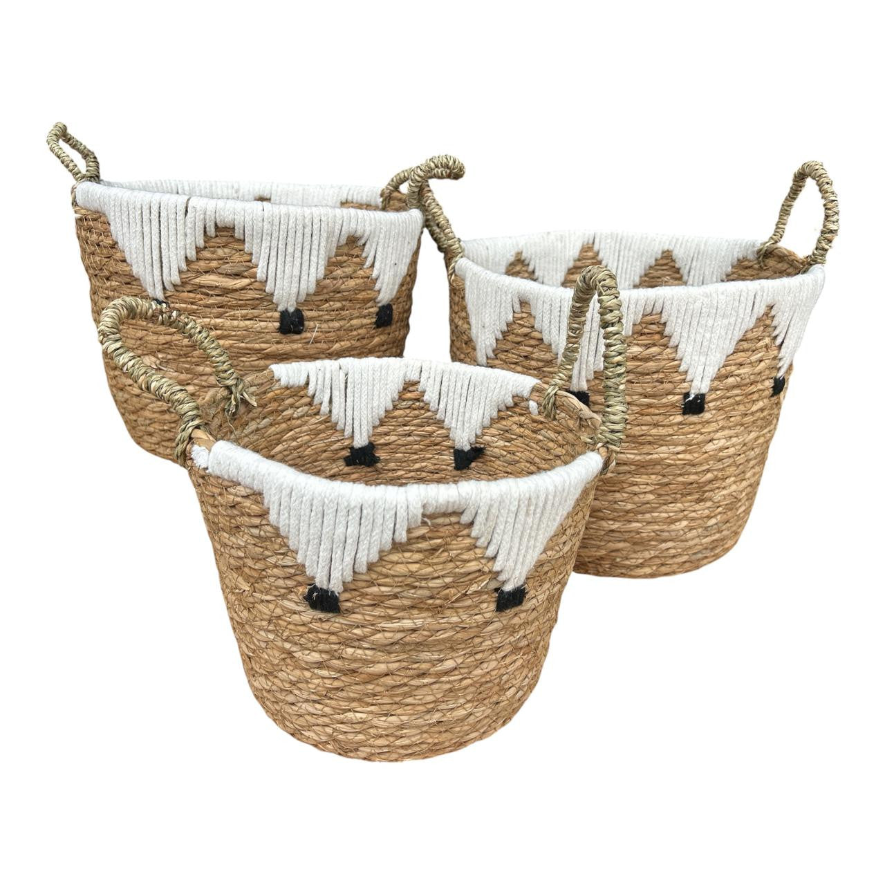Woven Basket Set of 3 - Natural & White Macramé Detail product image