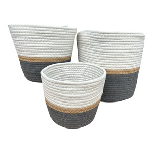 Woven Storage Basket Set of 3– White, Grey & Natural product image