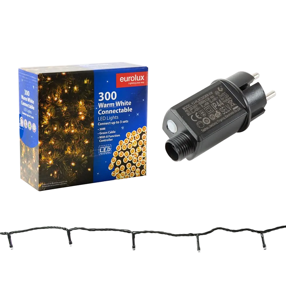 LED Fairy Lights - 30M / Green Cable / Connectable / Warm White