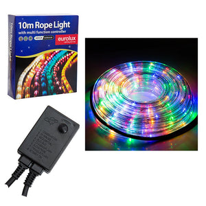 Eurolux 10m rope light set with controller on a white background