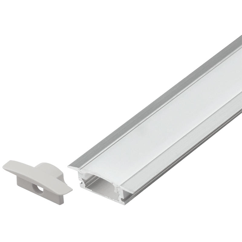 Silver recessed aluminium profile with PC cover, 3m