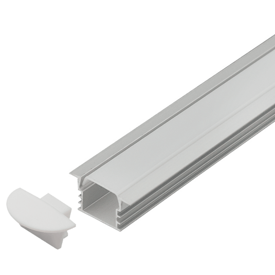 Silver 3m recessed aluminium LED profile with PC cover