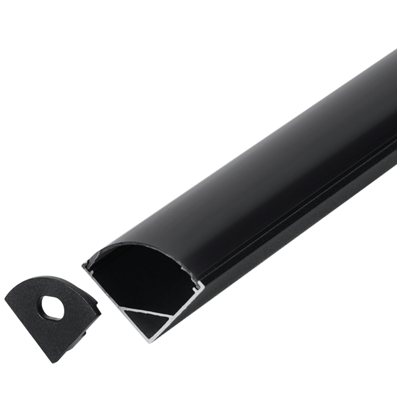 Complete Black Corner LED Profile - 3M showcasing a sleek matte black aluminum finish with a frosted cover.