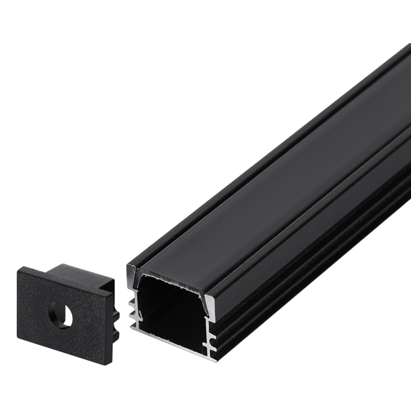 Black Deep LED Surface Profile - 3M with a sleek matte finish and a separate end cap for installation.