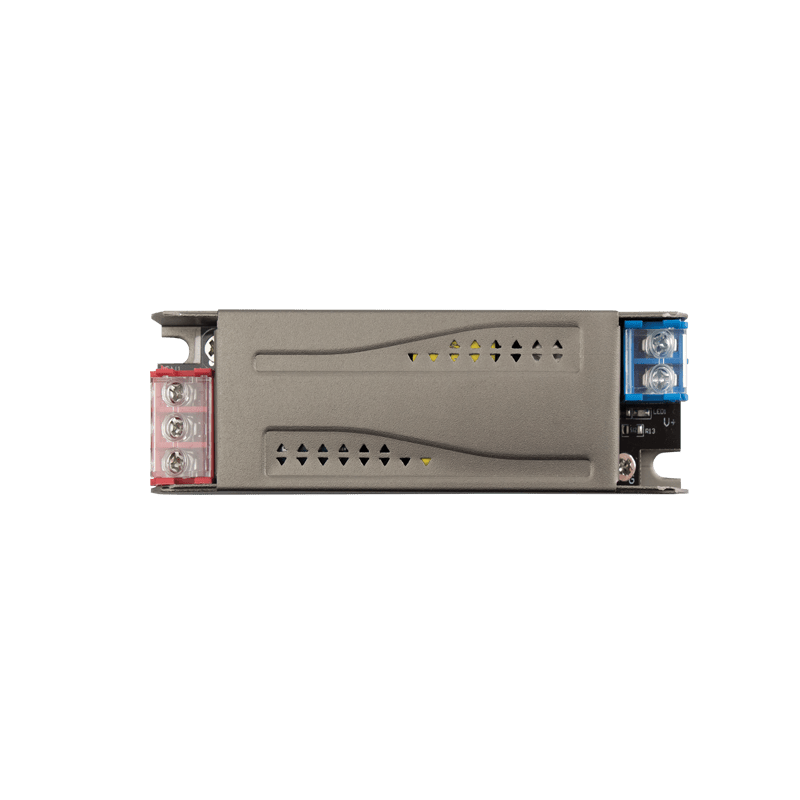 Compact 24V DC LED power supply with connection terminals and ventilation slots.