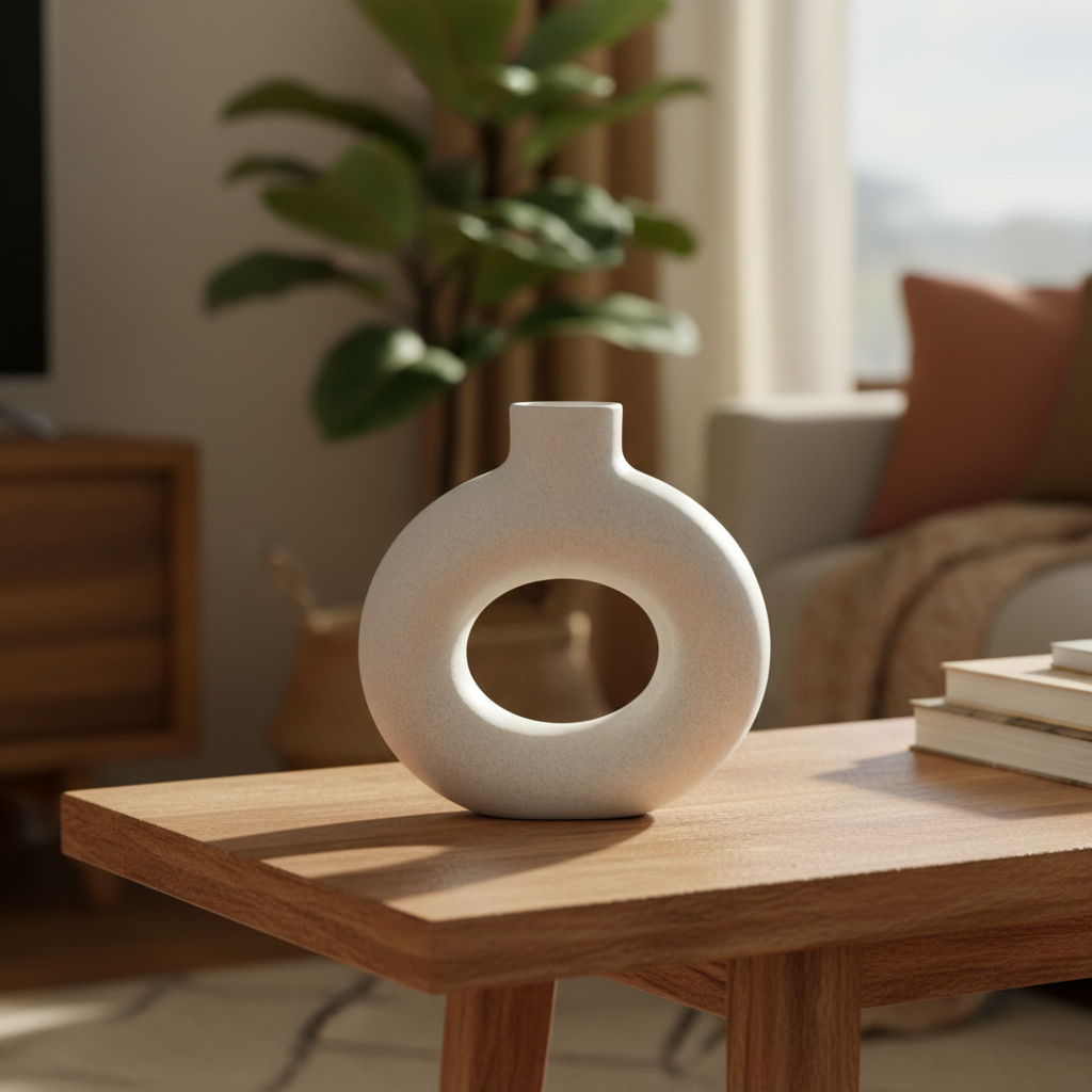Small Ceramic Vase - White Hollow Doughnut