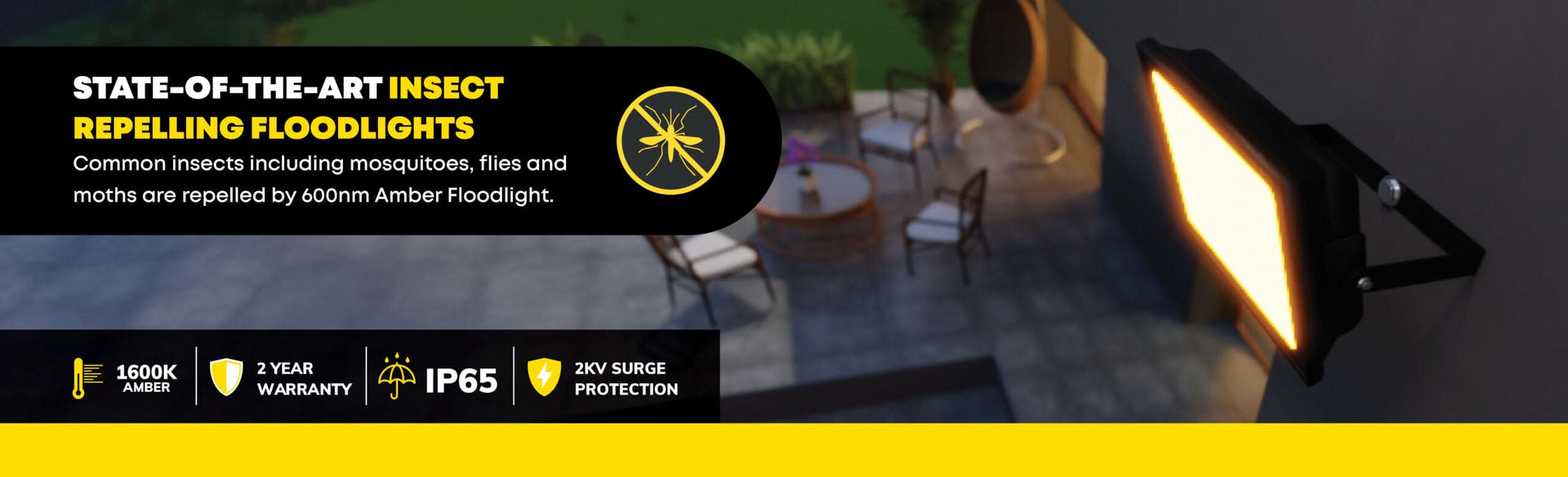 Amber Insect-Repelling 20W LED Floodlight