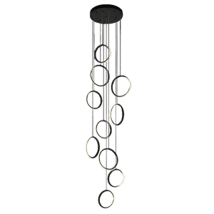 Modern chandelier with circular design on a black background