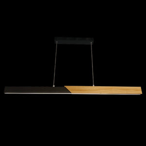 Modern pendant light with black and wooden design on a black background
