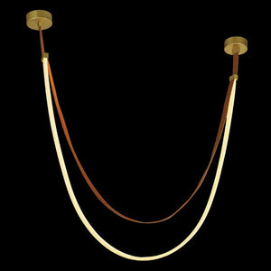 Neon light fixture with two glowing cables on a black background