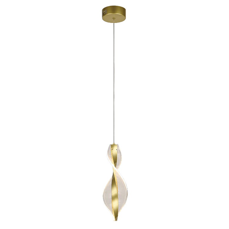 Modern pendant light with a gold finish on a black background