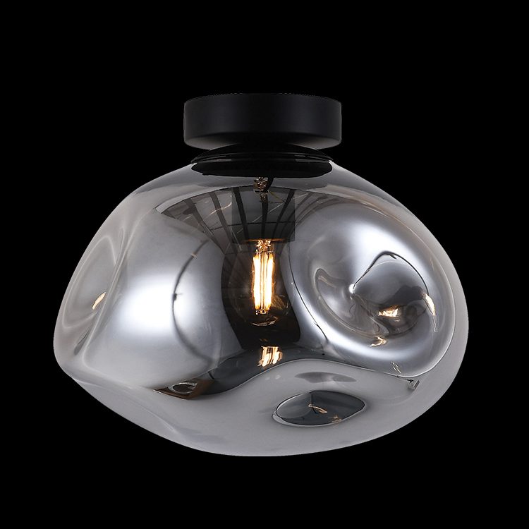 Large Glass Molten Ceiling Light – Smoke Glass and Black