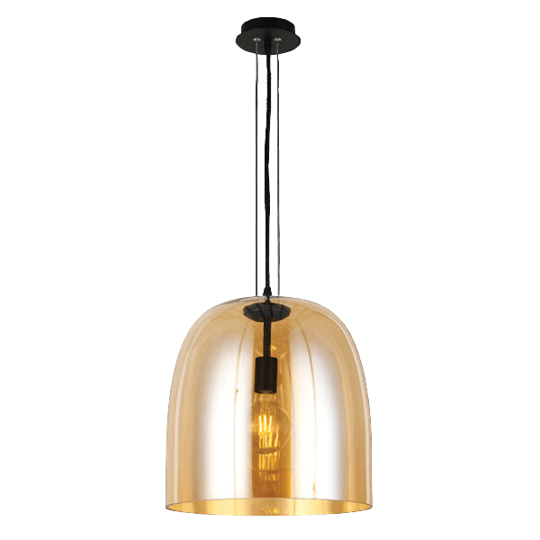 amber pendant light against a black background