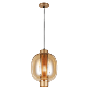 Modern pendant light with gold and bronze design on a black background