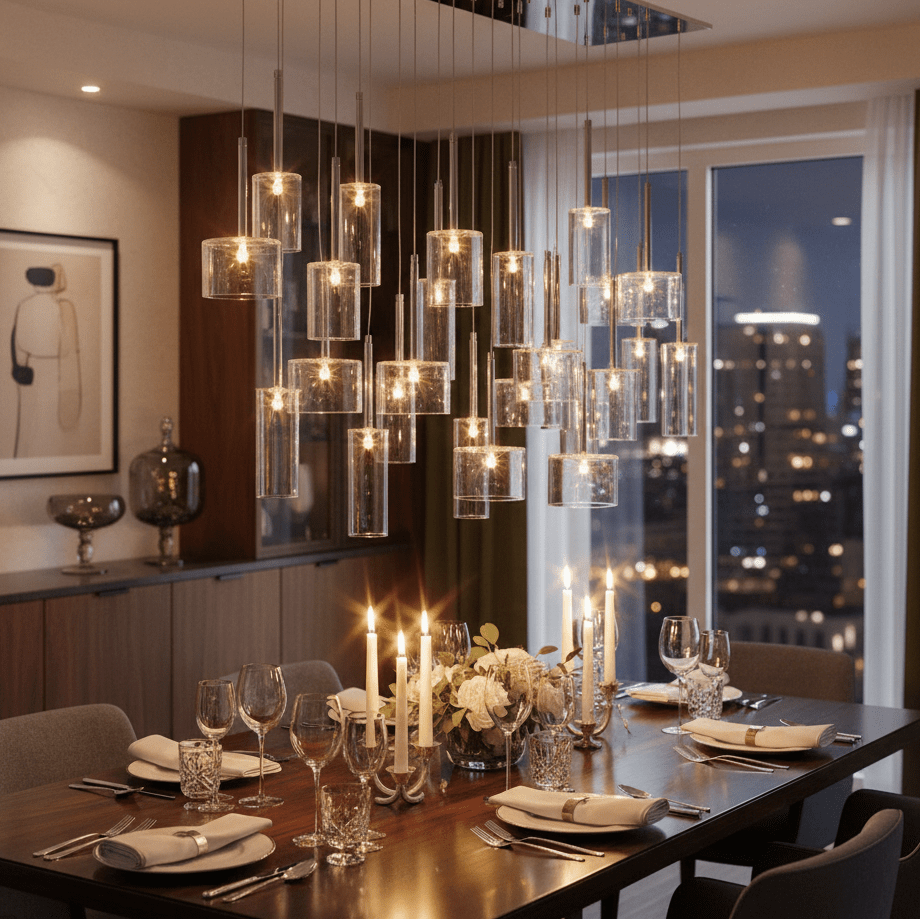 24 Light Chrome Glass Pendant Cluster