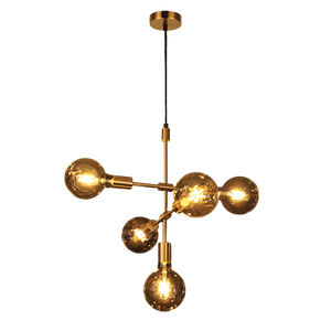 Modern chandelier with multiple bulbs on a black background