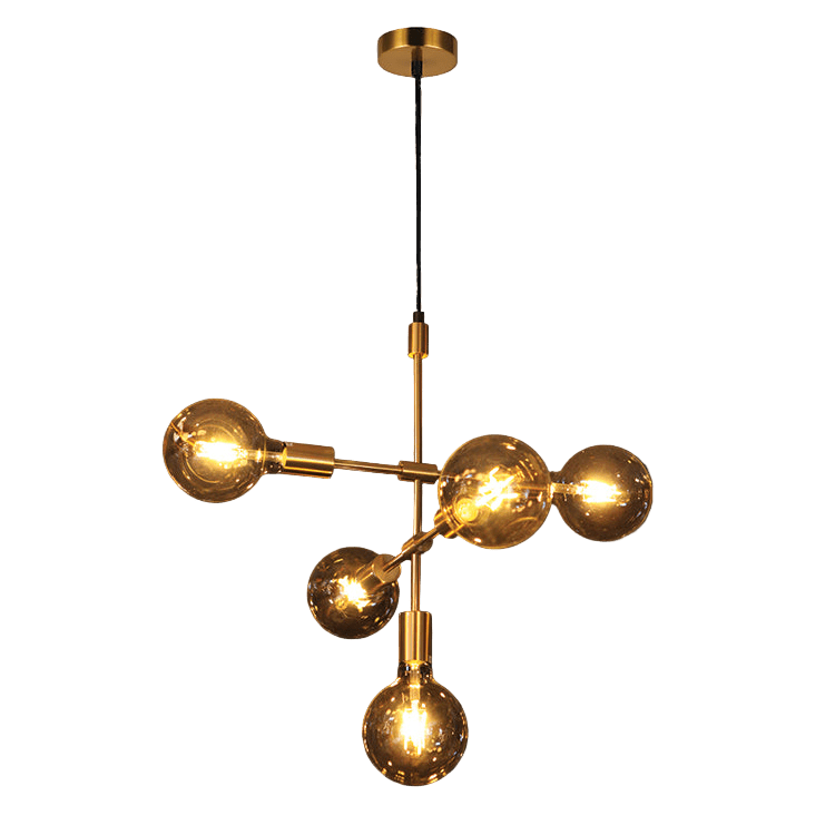 Modern chandelier with multiple bulbs on a black background