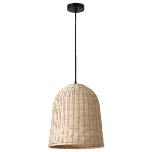 Wicker pendant light on a black background
