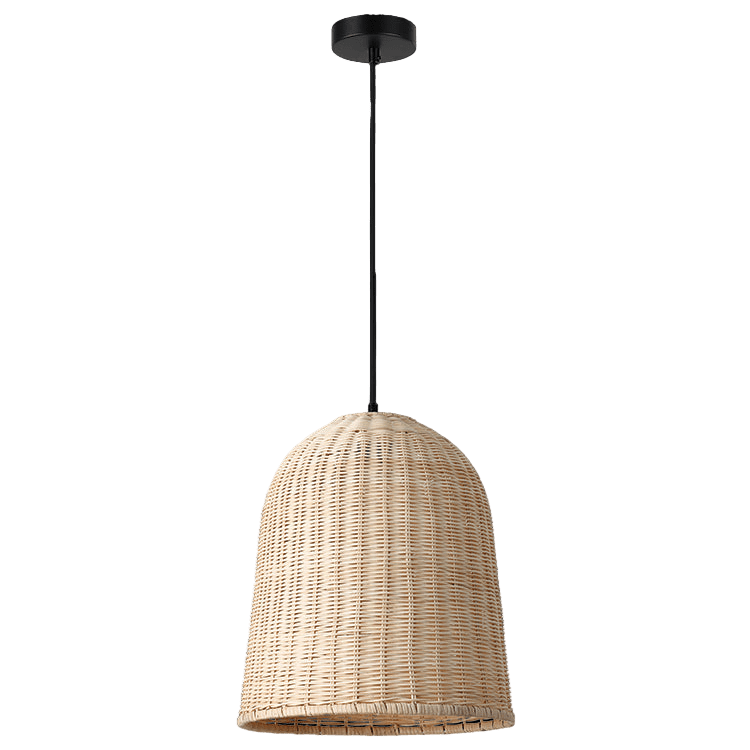 Wicker pendant light on a black background